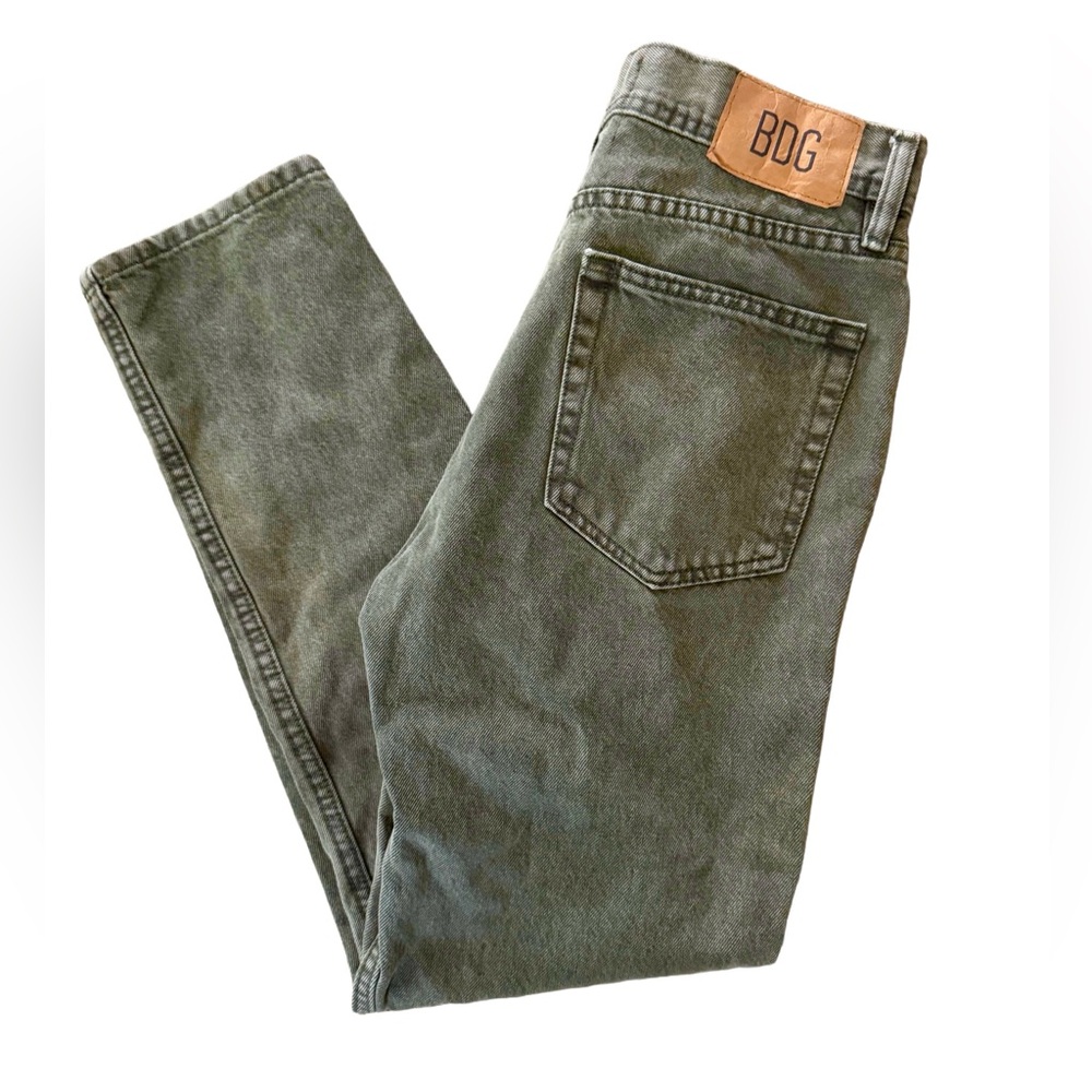 BDG Olive Green Dad Slim Tapered Fit Jeans with Red Accents | 30x32